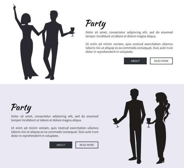 illustrazioni stock, clip art, cartoni animati e icone di tendenza di corporate party set di poster illustrazione vettoriale - party business toast champagne