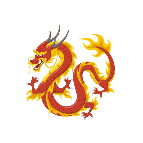 istock Chinese red dragon symbol of power and wisdom flying isolated on white background 1210792526