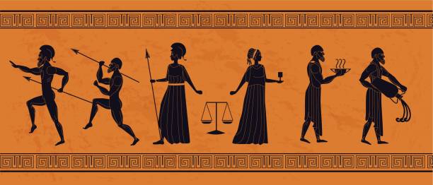 ilustrações, clipart, desenhos animados e ícones de ilustração plana de ornamento grego antigo realista decorada com moldura - grécia ilustrações