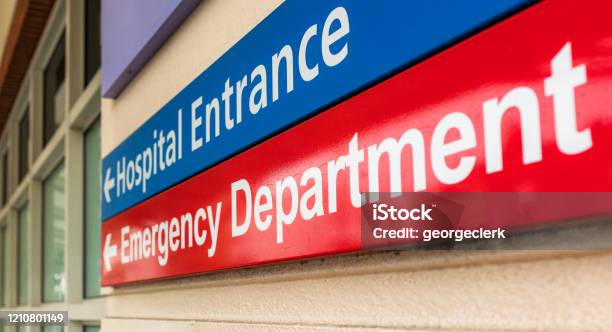 Hospital Emergency Department Sign Stock Photo - Download Image Now - Emergency Room, Hospital, NHS