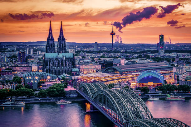 istock Koln Germany city skyline, Cologne skyline during sunset ,Cologne bridge with cathedral Germany Europe 1210808011