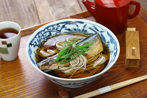Japanese buckwheat noodle dish, nishin soba is a simple soba noodles in broth topped with simmered herring  in sweet soy sauce.