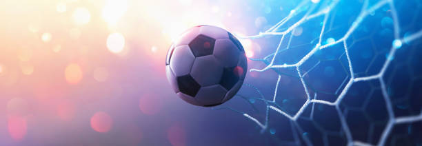 istock Soccer Ball in Goal. Multicolor Background 1210808240