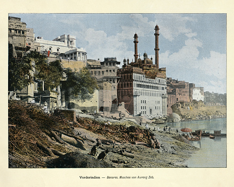 Vintage colourised photograph of Alamgir Mosque, Varanasi (Benares), India, late 19th Century