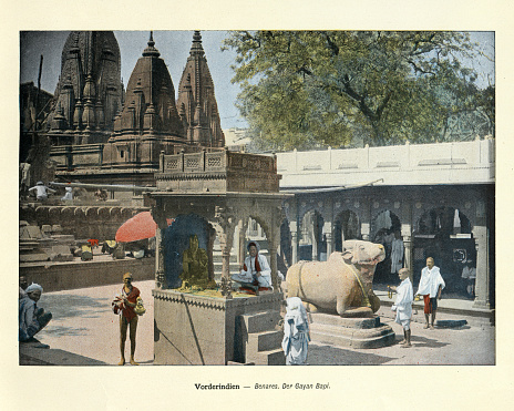 Vintage colourised photograph of Gyanvapi Mosque, Varanasi (Benares), India, late 19th Century