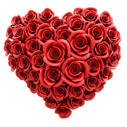 3d rendering: A heart of red roses isolated on white; love and tenderness concept - Valentines Day or Mother's Day