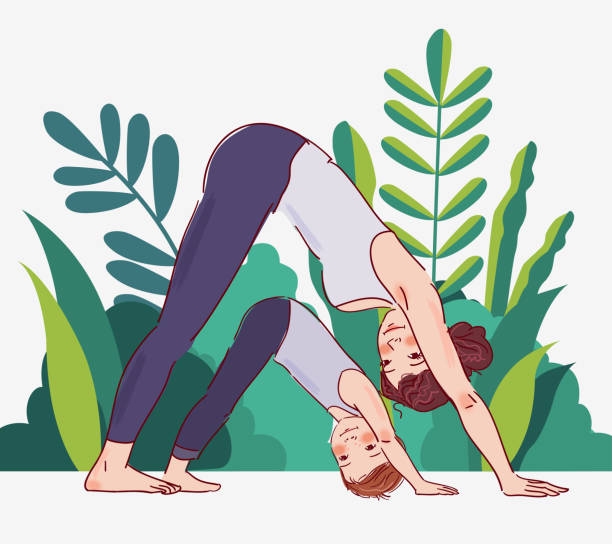 istock Mother and son doing yoga. Family yoga vector illustration 1210811251
