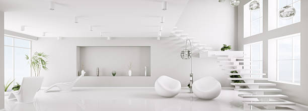 istock White interior of modern apartment panorama 3d render 121081292