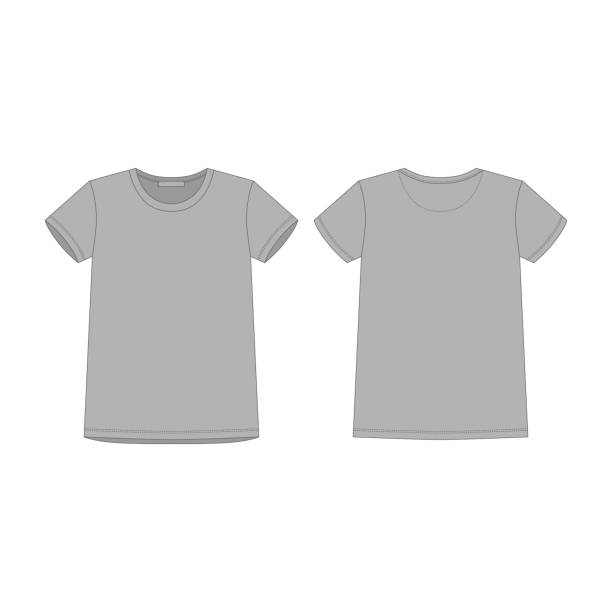 Gray t-shirt for women isolated isolated on white background. Front and back technical sketch Gray t-shirt for women isolated isolated on white background. Front and back technical sketch. Sportswear, casual urban style. Fashion vector illustration kids tshirt stock illustrations