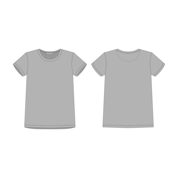 Gray t-shirt for women isolated isolated on white background. Front and back technical sketch Gray t-shirt for women isolated isolated on white background. Front and back technical sketch. Sportswear, casual urban style. Fashion vector illustration white t shirt silhouette stock illustrations