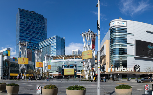 Los Angeles, California - February 16, 2020 : XBOX PLAZA, Microsoft Theater in front of the Staples Center, downtown of Los Angeles, California.