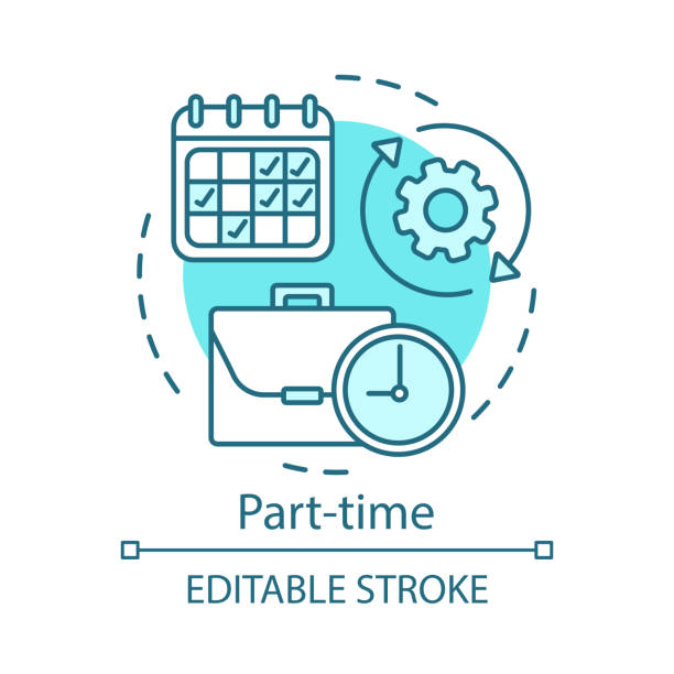 ikona koncepcji w niepełnym wymiarze godzin. tymczasowa, krótkoterminowa idea zatrudnienia cienka linia ilustracji. rekrutacja do pracy. skrócony harmonogram pracy, elastyczny harmonogram. wektor izolowany rysunek konturu. edytowalny obrys - praca w niepełnym wymiarze stock illustrations