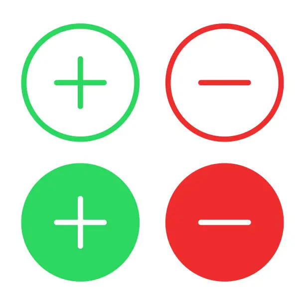 Vector illustration of Plus and Minus Icon Flat Design on White Background.
