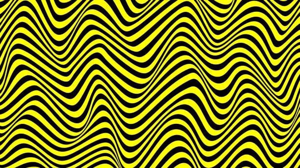 Vector illustration of Abstract Curved Lines Background In Yellow And Black Color, Wave Pattern