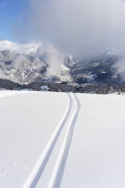 stok narciarski ze śladem nart - ski trace zdjęcia i obrazy z banku zdjęć