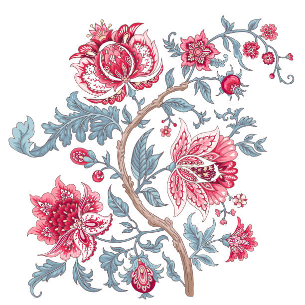 装飾的な花と美しいヴィンテージ支店 - baroque style wallpaper pink retro revival点のイラスト素材／クリップアート素材／マンガ素材／アイコン素材
