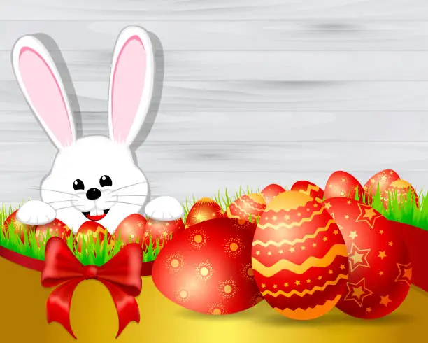 Vector illustration of Cute Bunny with Easter Eggs