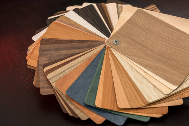 istock Wood material sampler as pattenr or texture for design decoration interior home isolated on black. 1210839309