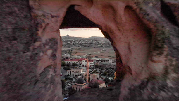 istock Aerial view proximity flying through desert rock formations 1210841211