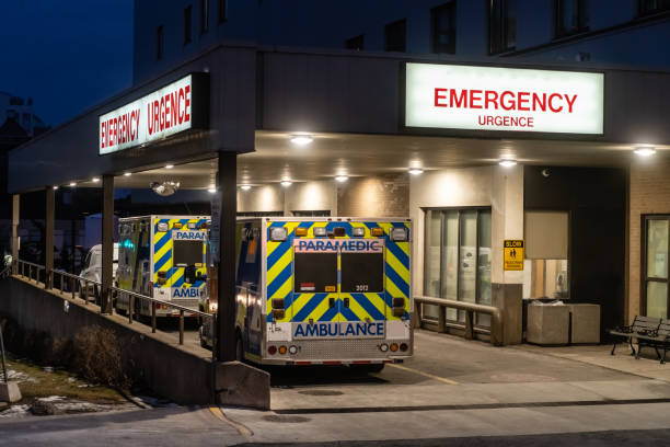 Ambulance outside the Emergency at a Hospital stock photo