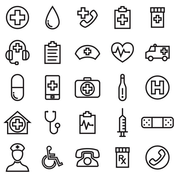 Healthcare and Medicine Icon Set A set of black and white Healthcare and Medicine icons. nurse clipart stock illustrations