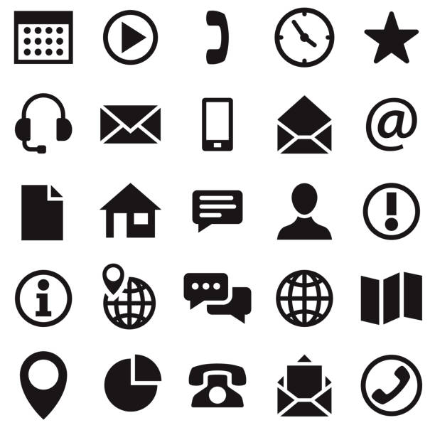 ilustrações, clipart, desenhos animados e ícones de entre em contato conosco conjunto de ícones - computer icon symbol black clock