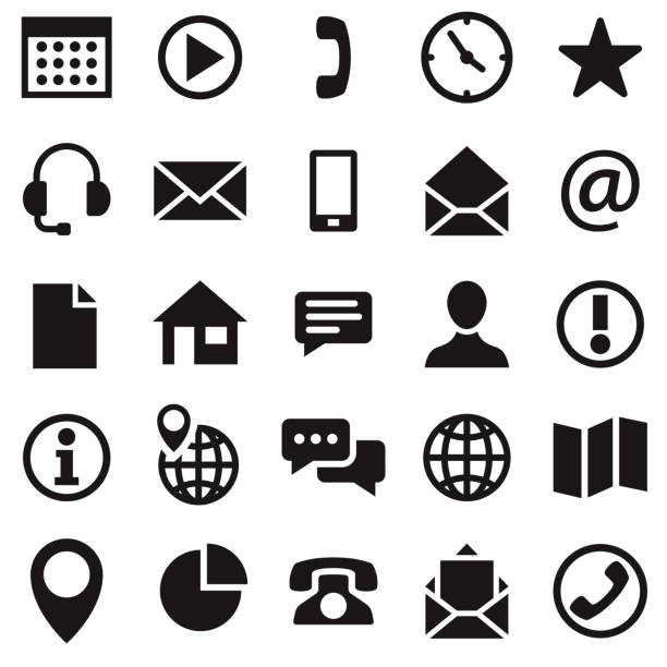Contact Us Icon Set A set of black and white Contact Us icons. clock clipart stock illustrations