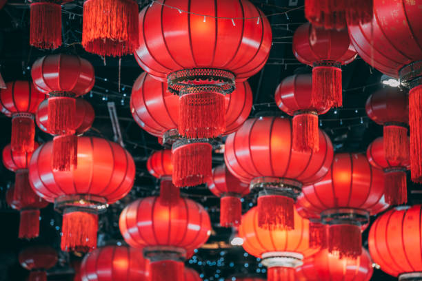 istock Beautiful red lanterns in shop for sale 1210845224