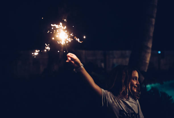 istock Child holds a sparkler firework at night in the dark 1210849342