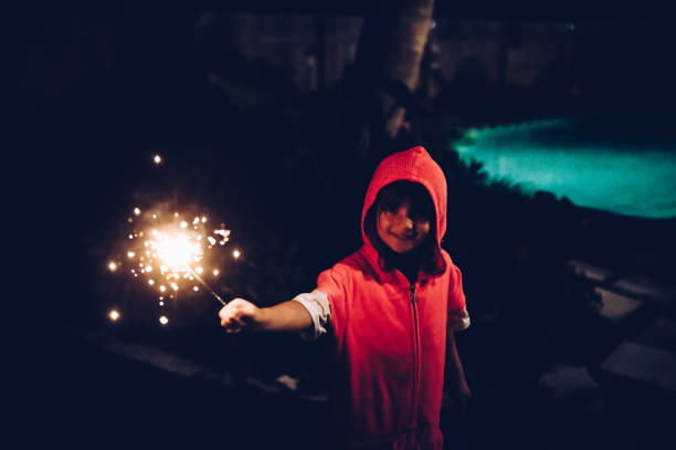 istock Child holds a sparkler firework at night in the dark 1210849444