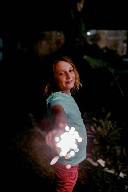 istock Girl holds sparkler firework at night 1210850073