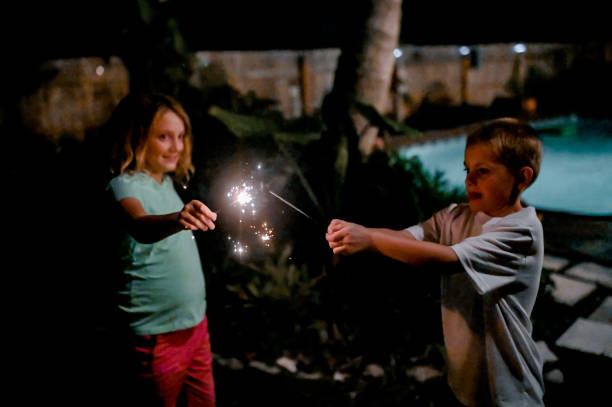 istock Child holds a sparkler firework at night in the dark 1210850075