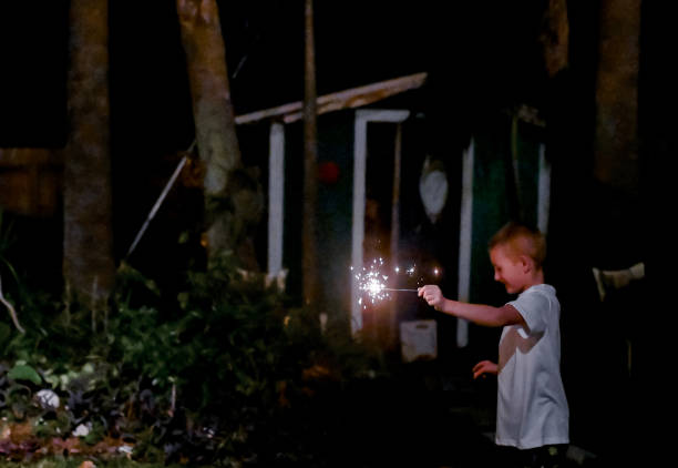istock Child holds a sparkler firework at night in the dark 1210850148