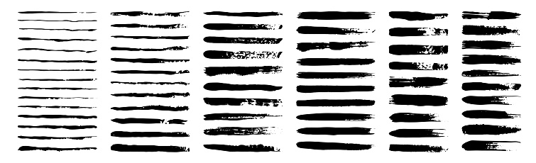 set of grunge black paint, ink brush strokes. brush collection isolated on white background. Trendy brush stroke for black ink paint,grunge backdrop, dirt banner,watercolor design and dirty texture