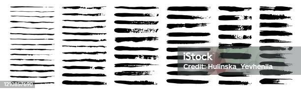 Set Of Grunge Black Paint Ink Brush Strokes Brush Collection Isolated On White Background Trendy Brush Stroke For Black Ink Paintgrunge Backdrop Dirt Bannerwatercolor Design And Dirty Texture Stock Illustration - Download Image Now