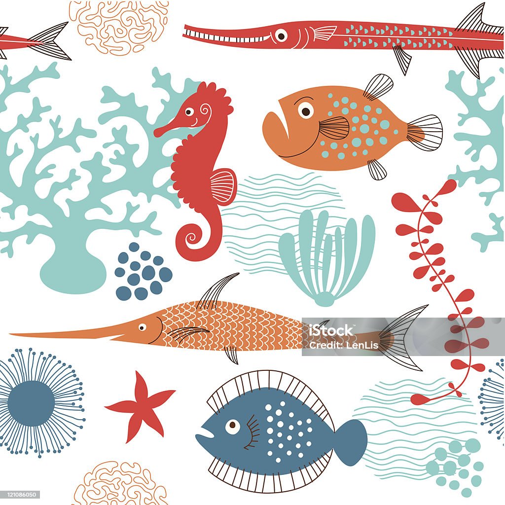 seamless pattern with sea life - Векторная графика Бесшовный узор роялти-фри