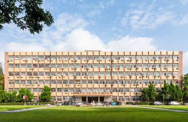 Shanghai, China - October 9, 2019: Facade of Science Building at Handan Campus, Fudan University, Yangpu, Shanghai, China. Landmark