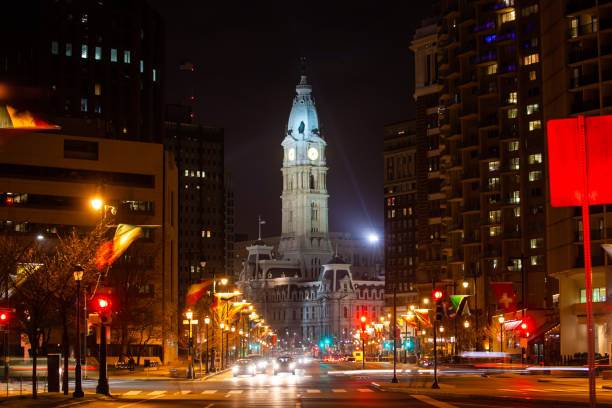 istock Benjamin Franklin parkway at night to Penn square 1210862755
