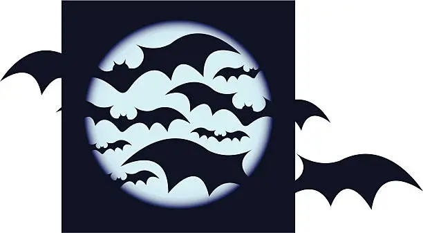 Vector illustration of Bats against blue moon