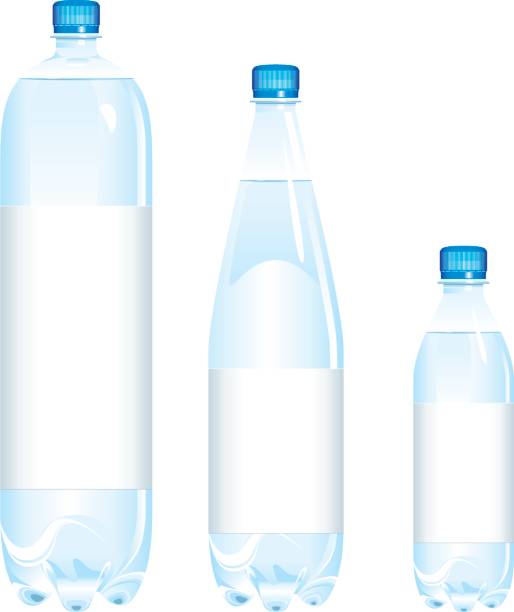 Bottles of water various sizes  volume fluid capacity stock illustrations