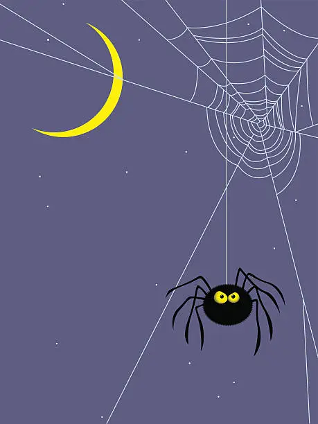 Vector illustration of Angry spider hanging about at night