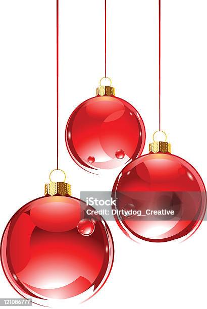 Três Bolas Para Árvore De Flor De Vidro Vermelho - Arte vetorial de stock e mais imagens de Bola de Árvore de Natal - Bola de Árvore de Natal, Cartão de Natal, Círculo