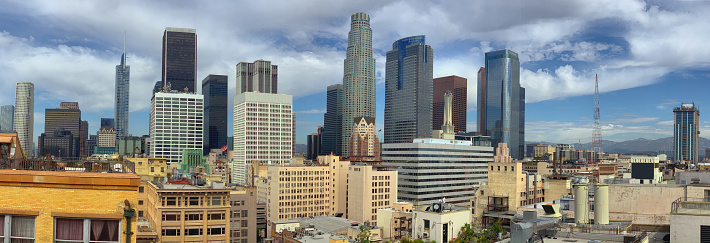 A mid morning Los Angeles urban skyline