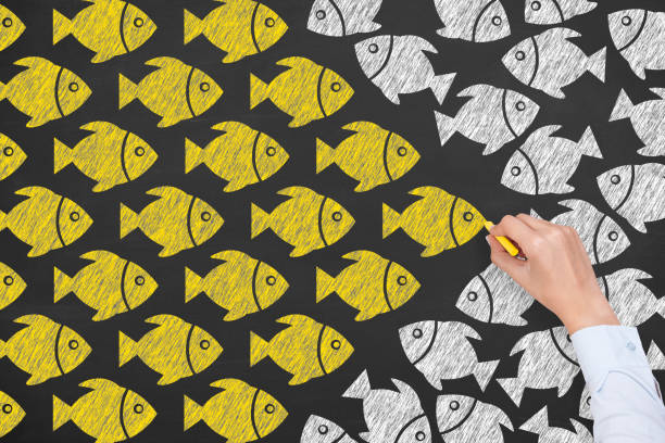 istock Going Your Own Way with Fishes on Blackboard Background 1210869826