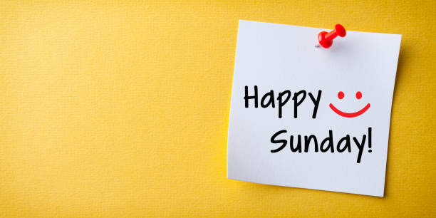 istock White Sticky Note With Happy Sunday And Red Push Pin On Yellow Background 1210870509