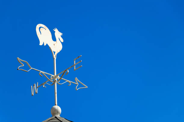 istock White rooster weather vane show the wind direction on blue sky background 1210872480