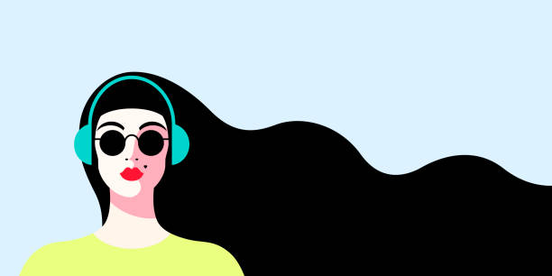 bildbanksillustrationer, clip art samt tecknat material och ikoner med flicka i solglasögon med hörlurar - woman headphones
