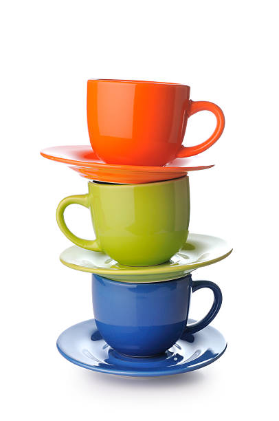 Three cups on a white background stock photo