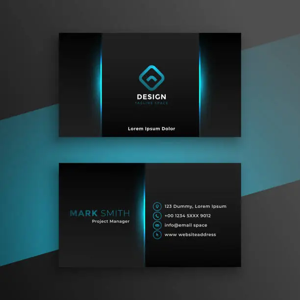 Vector illustration of abstract black business card design with blue shade