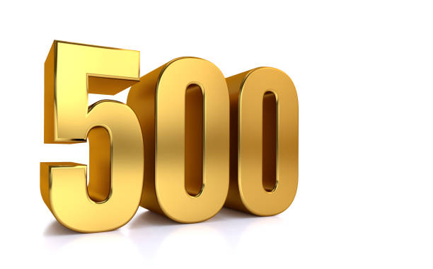 istock five hundred, 3d illustration golden number 500 on white background and copy space on right hand side for text 1210895023